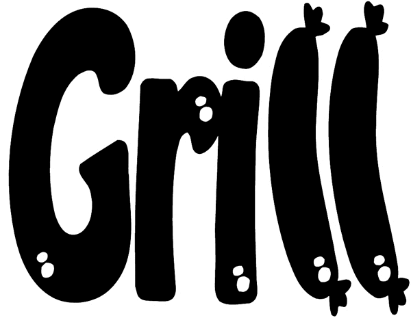 'Grill' lettering made with hot dogs vinyl sticker. Customize on line. Food Meals Drinks 040-0367